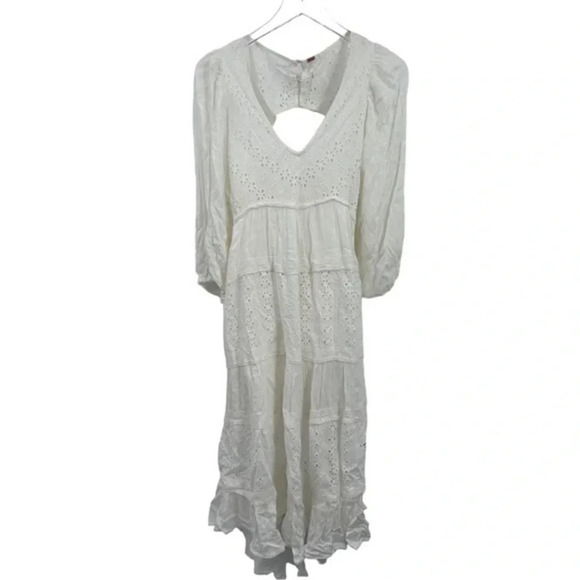 Free People Mockingbird Eyelet Puff Sleeve Open Back Maxi Dress XS B1533 - Picture 4 of 6
